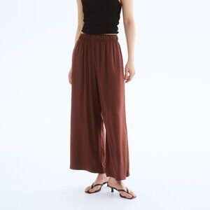 H&M Crop Wide Leg Pull On Style Pants XL Brown Lightweight Boho Relaxed Fit